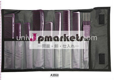 新しい熱い販売法2014年9個プラスチックや炭素理髪櫛a3550-3551で設定された黒のポーチ問屋・仕入れ・卸・卸売り