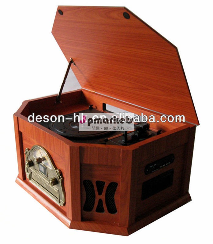 木製蓄音機レトロターンテーブルプレーヤーsdusbターンテーブルcd付きカセットプレーヤーおよびam、 fmラジオ問屋・仕入れ・卸・卸売り
