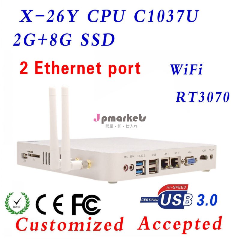 コンピュータネットワーキング2*lanポートデュアルlanポートシンクライアントpcファンレスミニ2*ethernet8gb1080wifihdmiを搭載したssdサポート。問屋・仕入れ・卸・卸売り