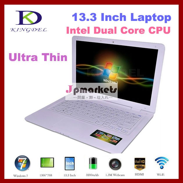 13インチ安いラップトップノートパソコンでd2500デュアルコアcpuインテルatom、 2gbram、 500ギガバイトhdd、 windows7,wifi、 ウェブカメラ、 hdmi問屋・仕入れ・卸・卸売り