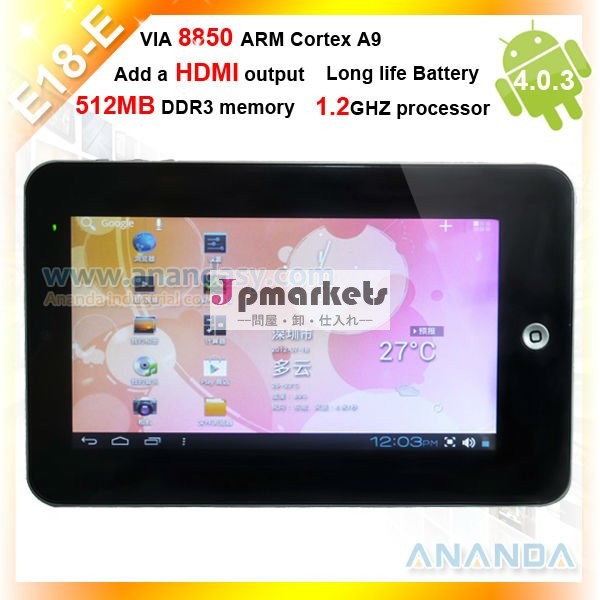 最新のandroidタブレットpc2012e18-evia88507インチタブレットpcアンドロイド4.03グラムwifihdmihddram512mb4gb問屋・仕入れ・卸・卸売り