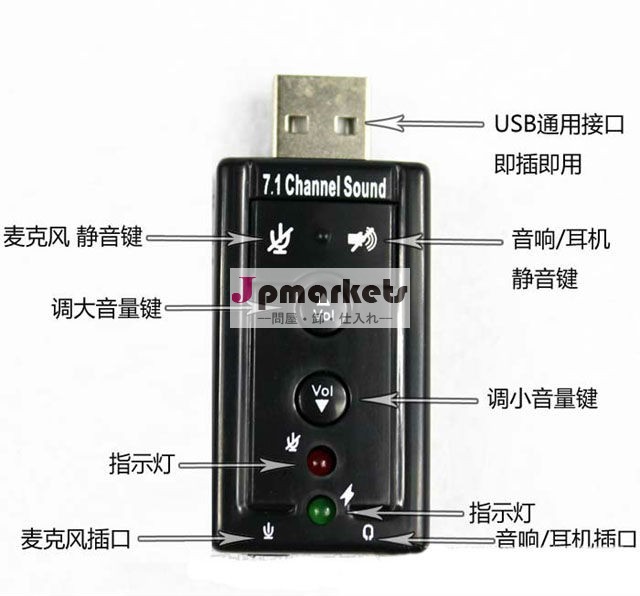 バーチャル7.1pc用usbサウンドカード問屋・仕入れ・卸・卸売り