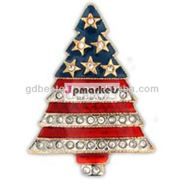 愛国的なクリスマスツリーラインストーンラペルピンバッジエナメルブローチ付きクリスマスの装飾のための問屋・仕入れ・卸・卸売り