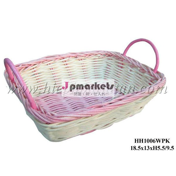HH1006WPK - Pink mix white rattan basket with handles - Small gift basket - Rattan basket for decoration問屋・仕入れ・卸・卸売り