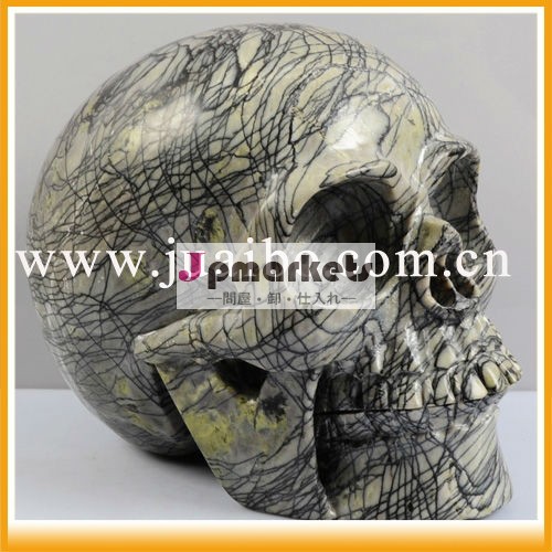 自然な黒静脈l105ウェブ碧玉石彫刻が施された頭蓋骨スケルトン飾りヘッド工芸問屋・仕入れ・卸・卸売り