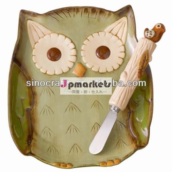 カスタマイズセラミックフクロウプレートhanpaintバターでフォーク問屋・仕入れ・卸・卸売り