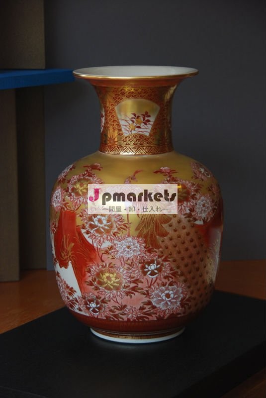 赤い牡丹と孔雀の花瓶日本語牡丹問屋・仕入れ・卸・卸売り