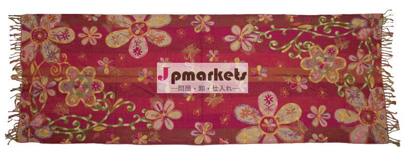 ウール100%ヘビーアリ刺繍ピンクの花のスカーフ問屋・仕入れ・卸・卸売り