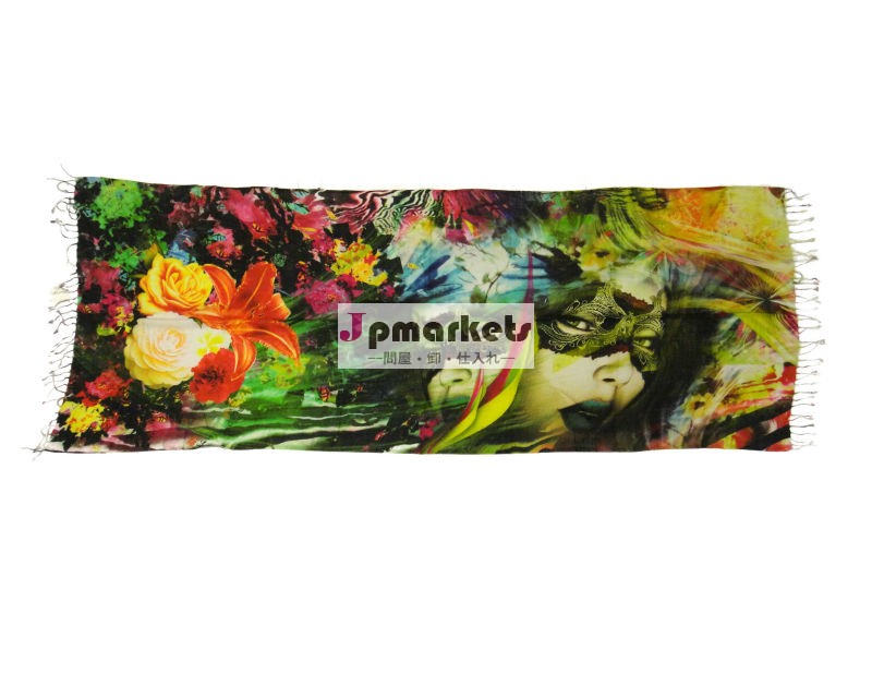 マルチカラーの抽象的な花のファンタジーアートのデジタル印刷物を持つ100%シルクモーダルスカーフ問屋・仕入れ・卸・卸売り