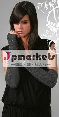 女性のファッションの秋の冬のアクセサリーの100％メリノウールのケーブル・女性用ニットpointelleステッチbs-767長い指なし手袋問屋・仕入れ・卸・卸売り