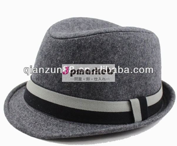 2013ファッション灰色の男のウールは帽子フェドーラリボン付き問屋・仕入れ・卸・卸売り