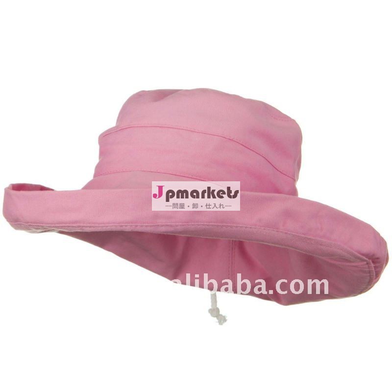 綿のキャンバスの大きい縁の自己のタイのバケツの帽子のピンクccap-0536問屋・仕入れ・卸・卸売り