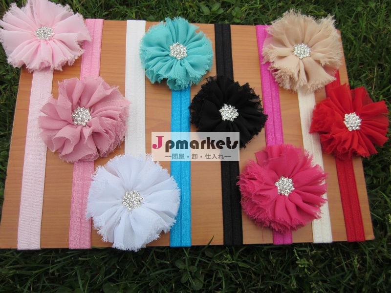 子供のファッションヘア2013accessoies2.5" シフォンぼろぼろのラインストーンで花を中央にある、 すべて在庫の色問屋・仕入れ・卸・卸売り