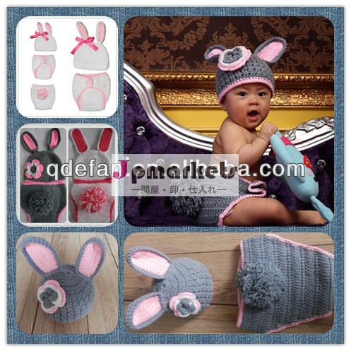 フリー編みパターン新生児用の赤ん坊のウサギの衣装写真プロップ問屋・仕入れ・卸・卸売り