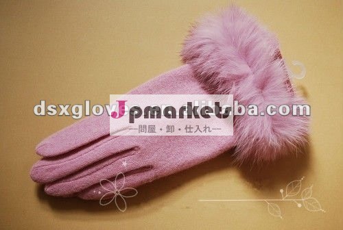 カシミヤの手袋ピンクウサギの毛皮付きカフ問屋・仕入れ・卸・卸売り