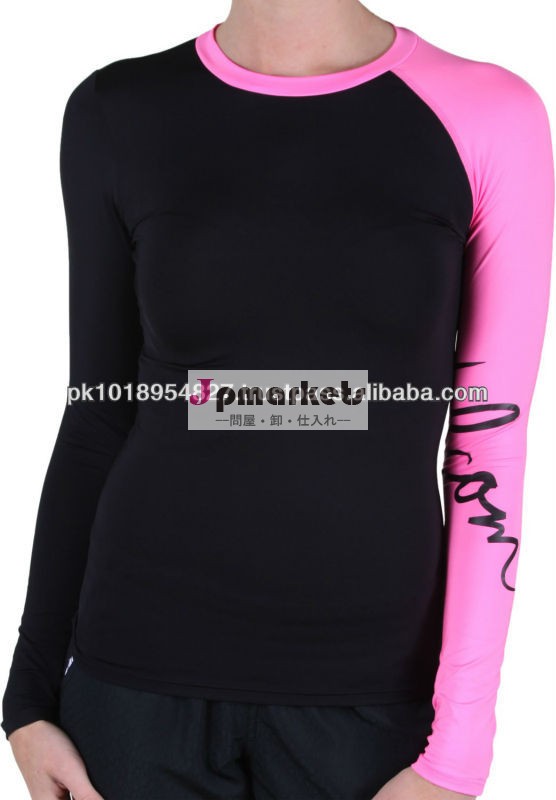 新しい設計女性のラッシュガードで魅力的なピンクと黒の組み合わせ問屋・仕入れ・卸・卸売り