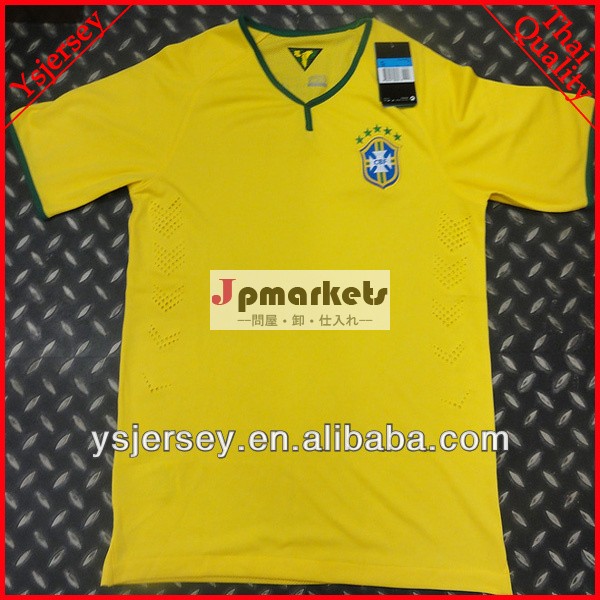 ブラジルジャージはpaypal受け入れる品質のトップタイサッカージャージ空白黄色2014年ブラジルサッカーユニフォームブラジルジャージの男性のシャツ問屋・仕入れ・卸・卸売り