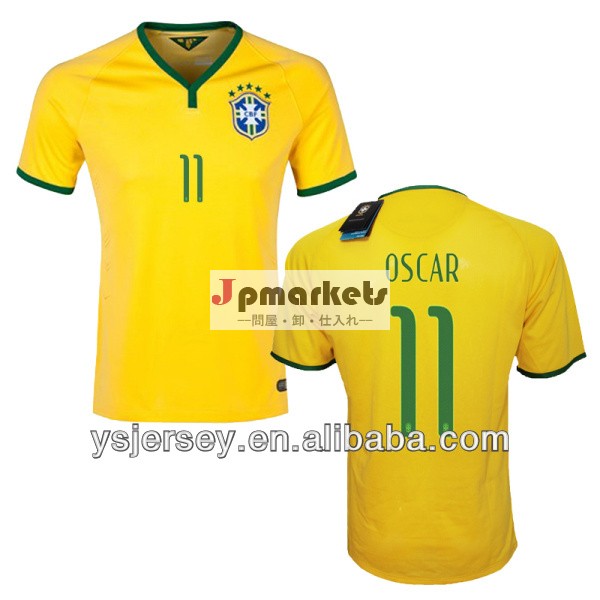 ブラジルのtシャツ卸売を受け入れるペイパルオリジナルグレードサッカーユニフォームブラジルジャージブラジル11オスカー2014年レオタード問屋・仕入れ・卸・卸売り