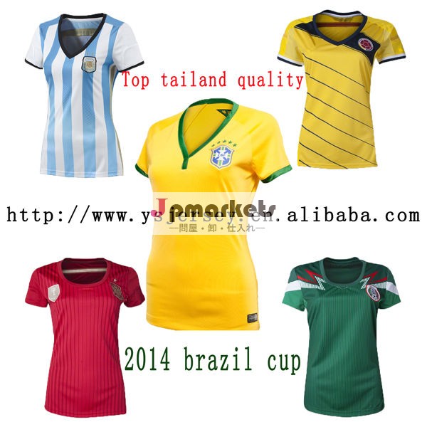 camisasドシーズン2014年futolスペインサッカージャージタイ品質アルゼンチンメキシココロンビアブラジルの女性のホームサッカージャージ問屋・仕入れ・卸・卸売り