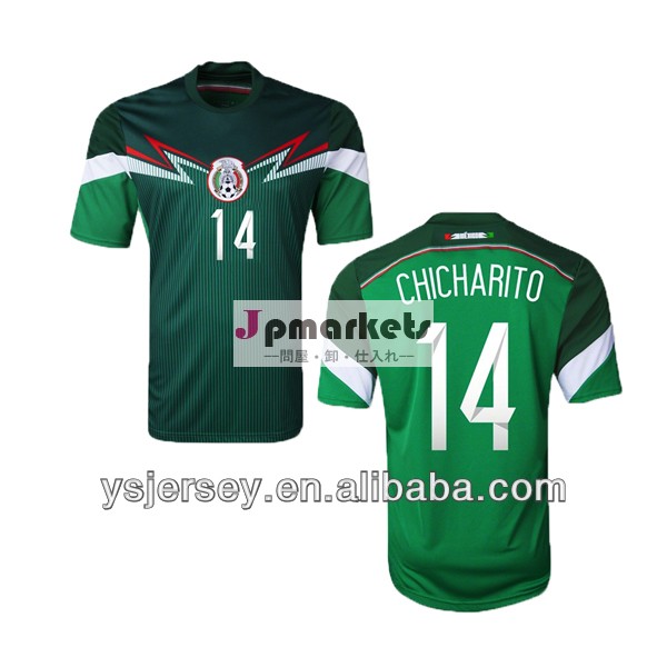 2014年14chicharitoメキシコのホームサッカーシャツブラジルカップタイ品質ジャージメキシコ緑カミーサデfutebol問屋・仕入れ・卸・卸売り