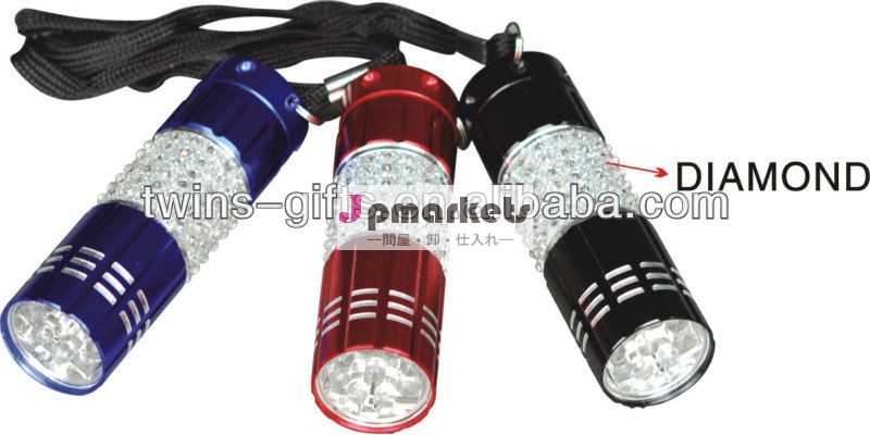 ポータブルアルミ9ledハンドトーチライト付きダイヤモンドのステッカー問屋・仕入れ・卸・卸売り