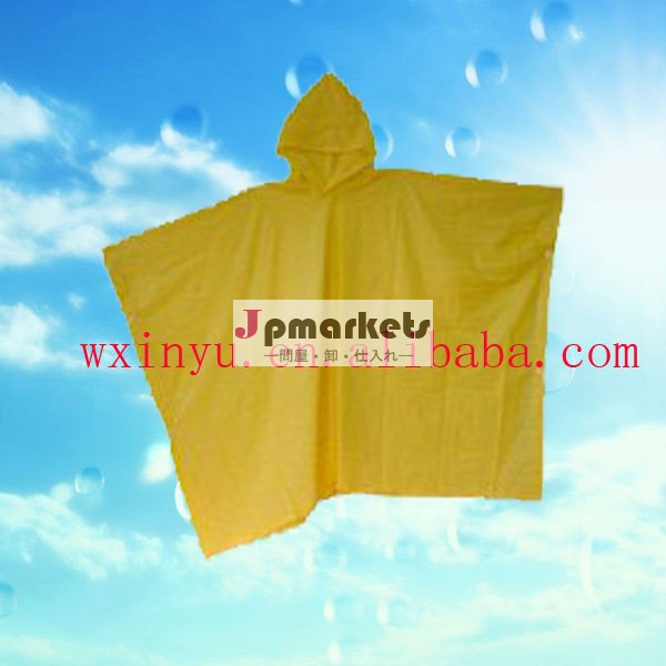 PV05 PVC outdoor hooded high quality yellow rain poncho問屋・仕入れ・卸・卸売り