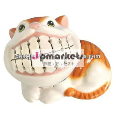 オレンジ色の縞模様を浮かべて猫セラミックつまようじホルダー問屋・仕入れ・卸・卸売り