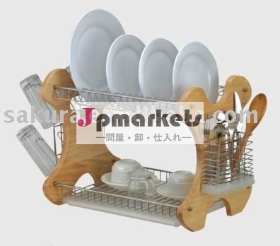 2つの層の高品質のクロムワイヤー台所AE1035kitchenの流しの皿棚のための木の皿棚問屋・仕入れ・卸・卸売り