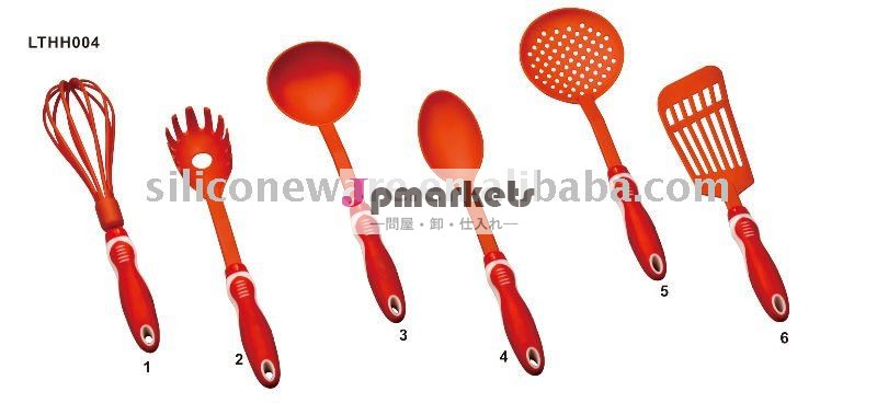 6部分のTPRのハンドルが付いているオレンジナイロン台所用具は、ナイロン炊事用具置いた問屋・仕入れ・卸・卸売り