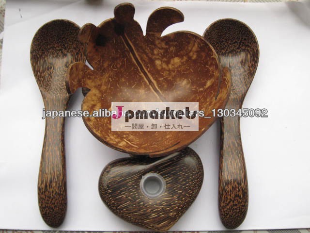 coconut shell and palm wood made soup spoon bowl and salt pot natural kitchenware問屋・仕入れ・卸・卸売り