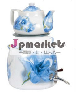 ヨーロッパのデザイン青花デカールセラミック釜やかんエナメルケトルセットカバーの漫画で2個問屋・仕入れ・卸・卸売り