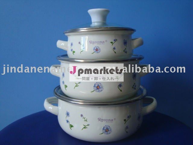 ガラス蓋が付いている3PCS enamelware問屋・仕入れ・卸・卸売り
