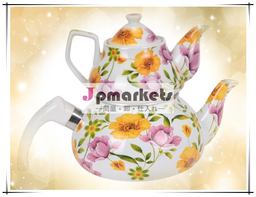 最高の品質耐久性のあるエナメルケトルセット白花飾りのついた2個エナメルケトルセット問屋・仕入れ・卸・卸売り