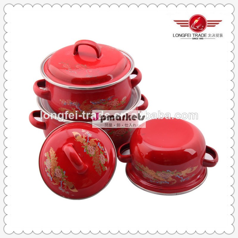 卸売フラワーデザインフル3pcs/set16-18-20cmほうろう鉄器セットエナメルキャセロール問屋・仕入れ・卸・卸売り