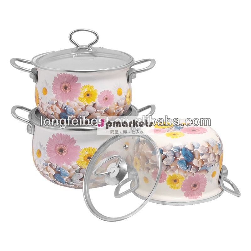 18/20/22センチメートルエナメルキャセロールpot/エナメルの鍋セットガラスふたが付いている問屋・仕入れ・卸・卸売り