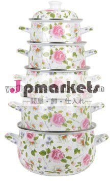 ピンクフルデカール優美な高品質の調理器具鍋セット5個エナメルソースポット問屋・仕入れ・卸・卸売り