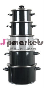 フルブラックミラーエナメル調理器具の鍋蓋設定で5個エナメルクッキングポット問屋・仕入れ・卸・卸売り