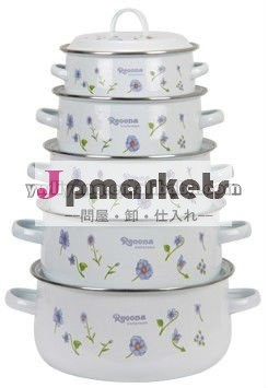 5個セットエナメル調理鍋16/18/22分の20/24cm5個ホワイトデカールエナメル調理器具鍋セット問屋・仕入れ・卸・卸売り