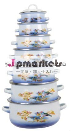 台所用品の鍋のエナメルのふた一定7pcsが付いているすばらしい暗藍色の底問屋・仕入れ・卸・卸売り