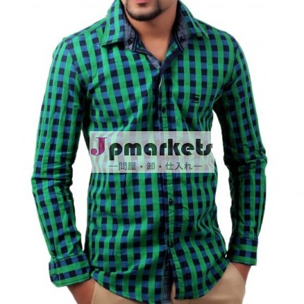指摘襟、 緑のチェックのシャツ、 を添付したフード、 長袖問屋・仕入れ・卸・卸売り