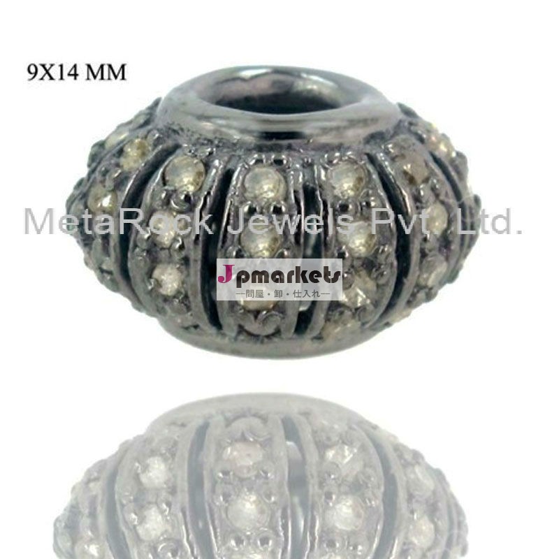 Diamond Pave Bead 925 Sterling Silver Findings Spacer Jewelry Wholesale Manufacturer Supplie問屋・仕入れ・卸・卸売り