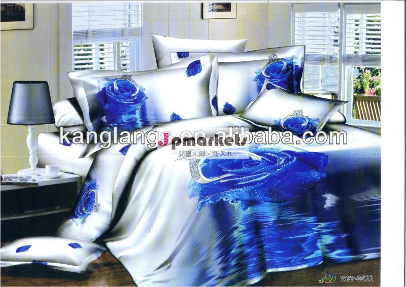 綿100％3d青バラプリント寝具セット問屋・仕入れ・卸・卸売り