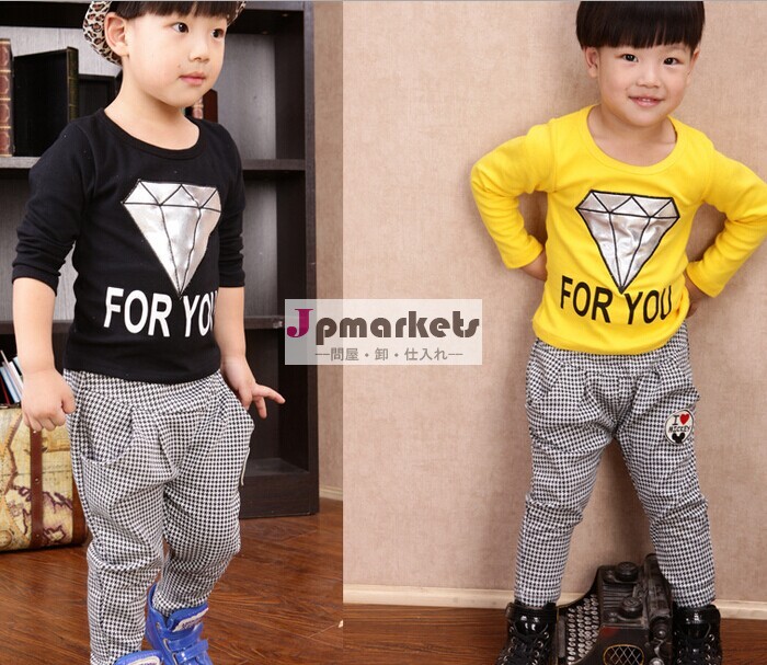 韓国スタイルd61893t2014年熱い販売の子供の春と秋長袖ダイヤモンドセット問屋・仕入れ・卸・卸売り