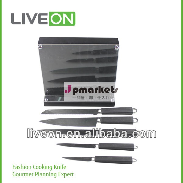 liveon2014年5個のステンレス製キッチン付きナイフセットナイフブロックmdf問屋・仕入れ・卸・卸売り