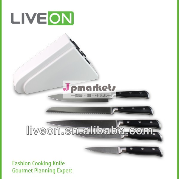 liveon2014年5個のステンレス製の忠誠心mdfライン付きナイフセットナイフブロック問屋・仕入れ・卸・卸売り