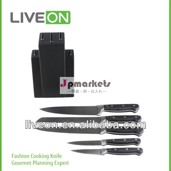 liveon2014年5個のステンレス製の忠誠心mdfライン付きナイフセットナイフブロック問屋・仕入れ・卸・卸売り