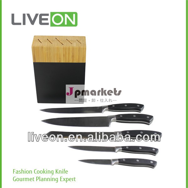 liveon2014年5個のステンレス製の忠誠心ライン付きナイフセット竹ナイフブロック問屋・仕入れ・卸・卸売り