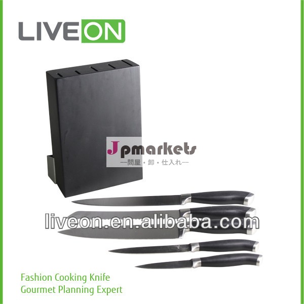 liveon2014年5個のステンレス製スイスライン付きナイフセットゴムの木のナイフブロック問屋・仕入れ・卸・卸売り