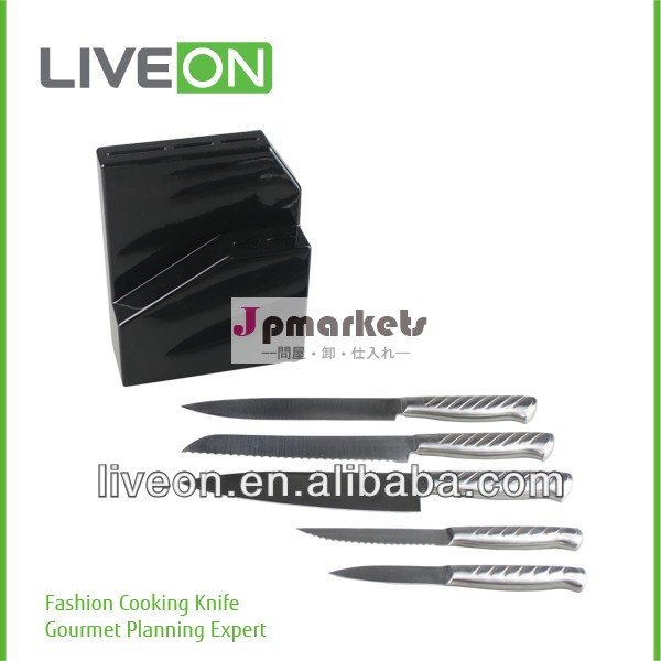 liveon2014年5個のステンレス製の忠誠心mdfライン付きナイフセットナイフブロック問屋・仕入れ・卸・卸売り
