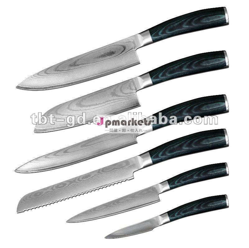 ダマスカスのステンレス鋼67はナイフの置古典的なシリーズ、santoku、シェフのナイフ、ナイフのブロックを層にする問屋・仕入れ・卸・卸売り